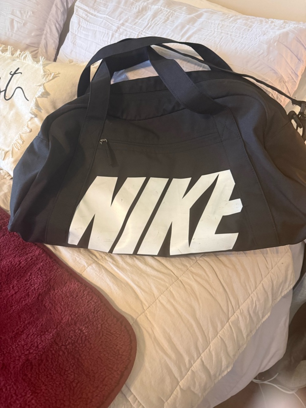 Nike Black Duffel Bag with Large White Logo -